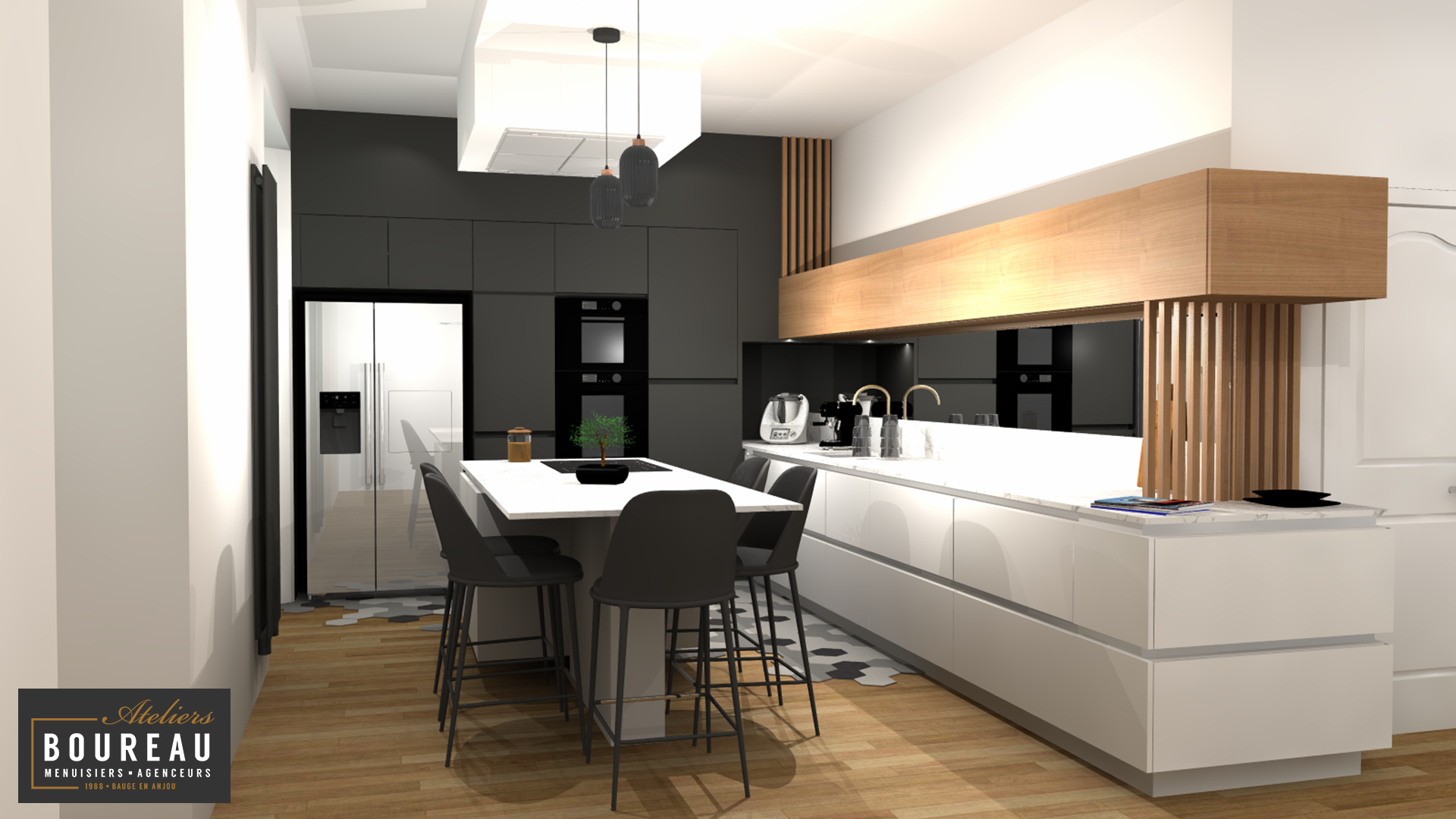 Louis PARIS - Cuisine Moderne Black & White & Wood