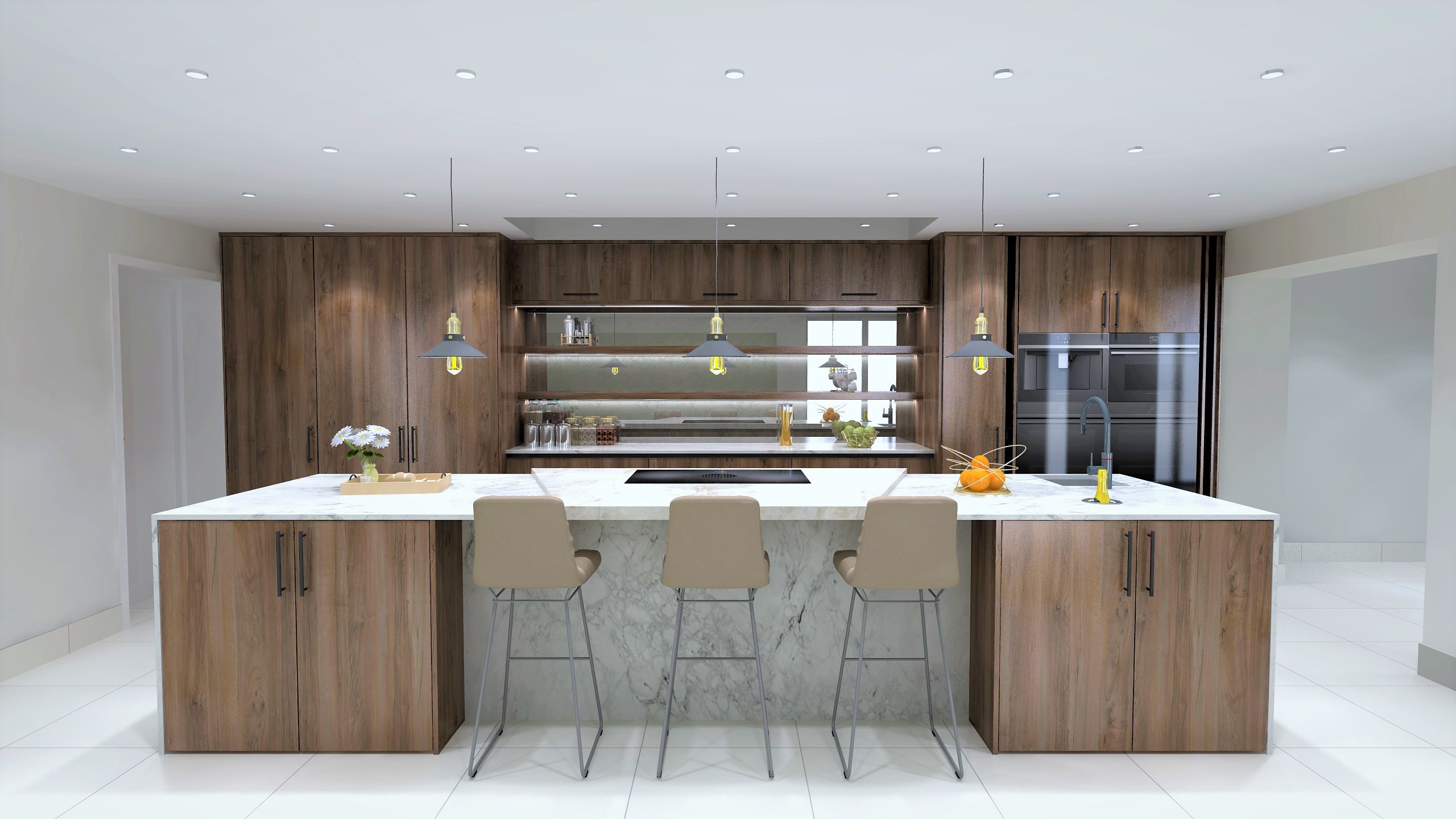 Walnut veneer contemporary kitchen