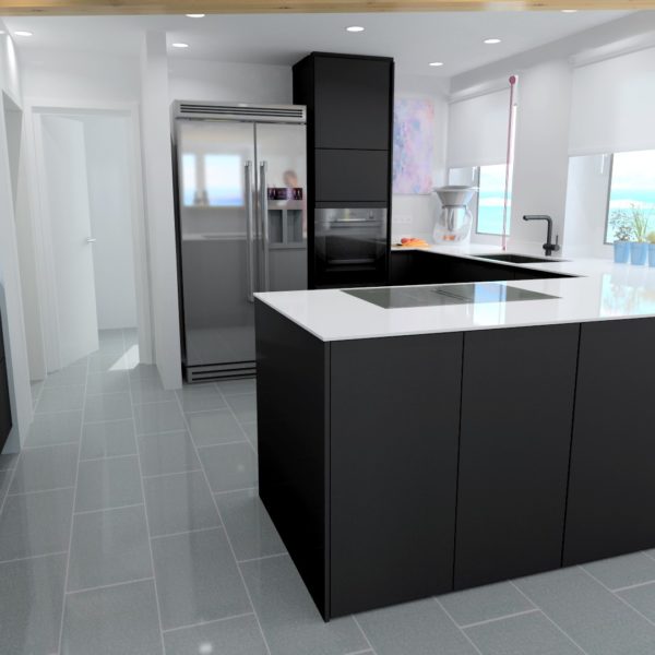 Systemat black matte with glas worktop white from Lechner