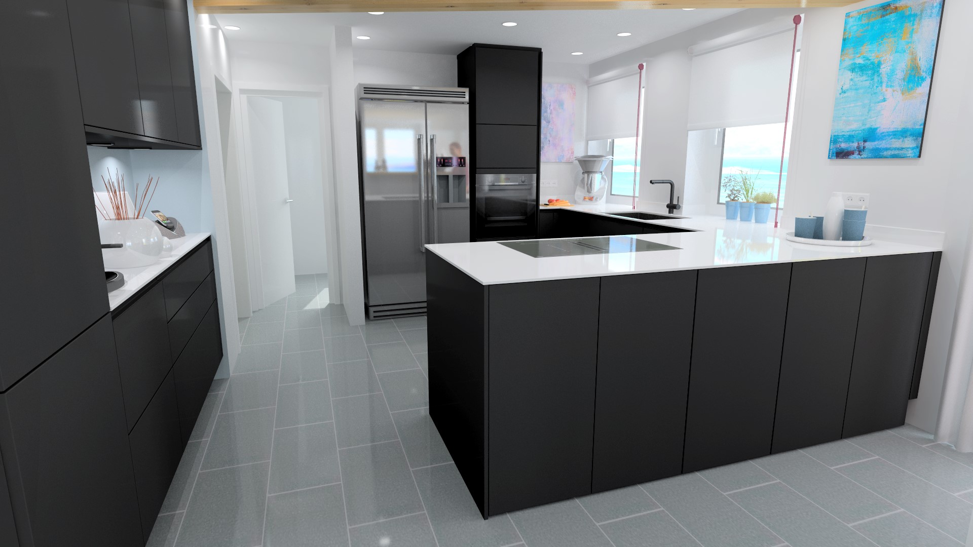 Systemat black matte with glas worktop white from Lechner
