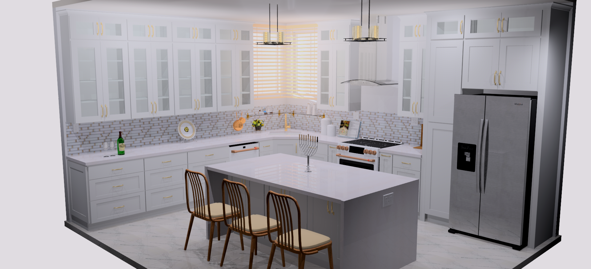 American Style Cabinets / White Cabinets plus gold hardware
