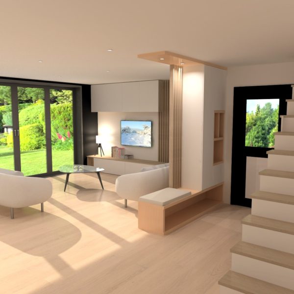 Agencement salon et entrée claustra